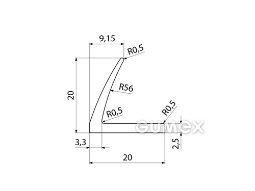 "L" Silikonprofil, 20x20/2,5mm, 60°ShA, -60°C/+180°C, transparent, 